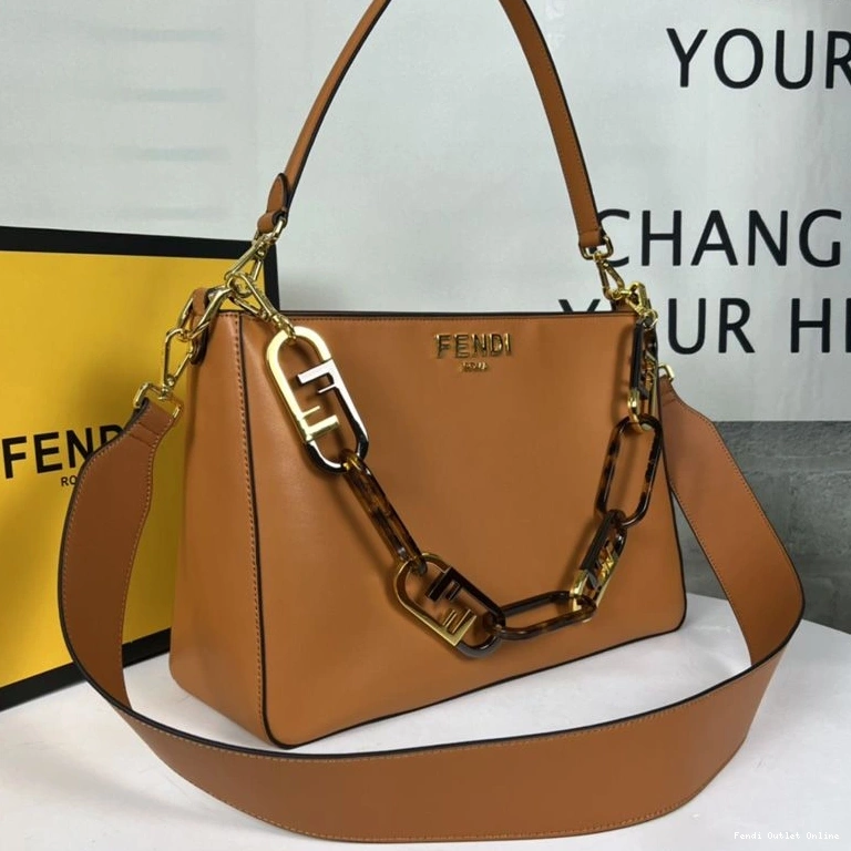Affordable Fendi Zip O'Lock Leather Calf Bag Brown In Shoulder 0824